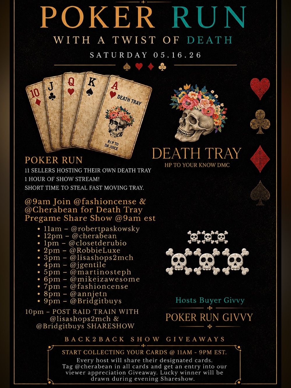 ♠️$10 START AUCTION
POKER RUN♣️RAID TRAIN♠️WITH TWIST OF 😈😈DEATH TRAY👑👑